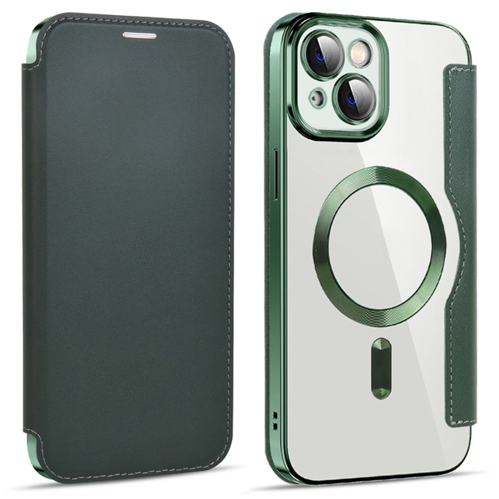 iPhone 14 Plus Plånboksfodral MagSafe RFID-blockerande - Svartgrön