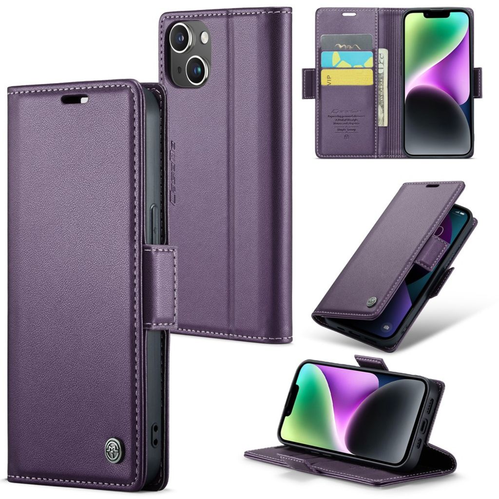 CASEME iPhone 14 RFID-blokerende 3-kort Pungetui - Lilla