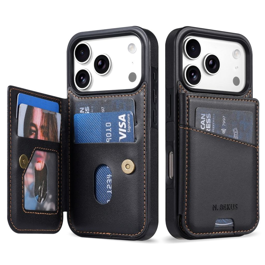 N.BEKUS iPhone 18 Pro Max/17 Pro Max Lompakkokuori RFID-suojauksella - Musta