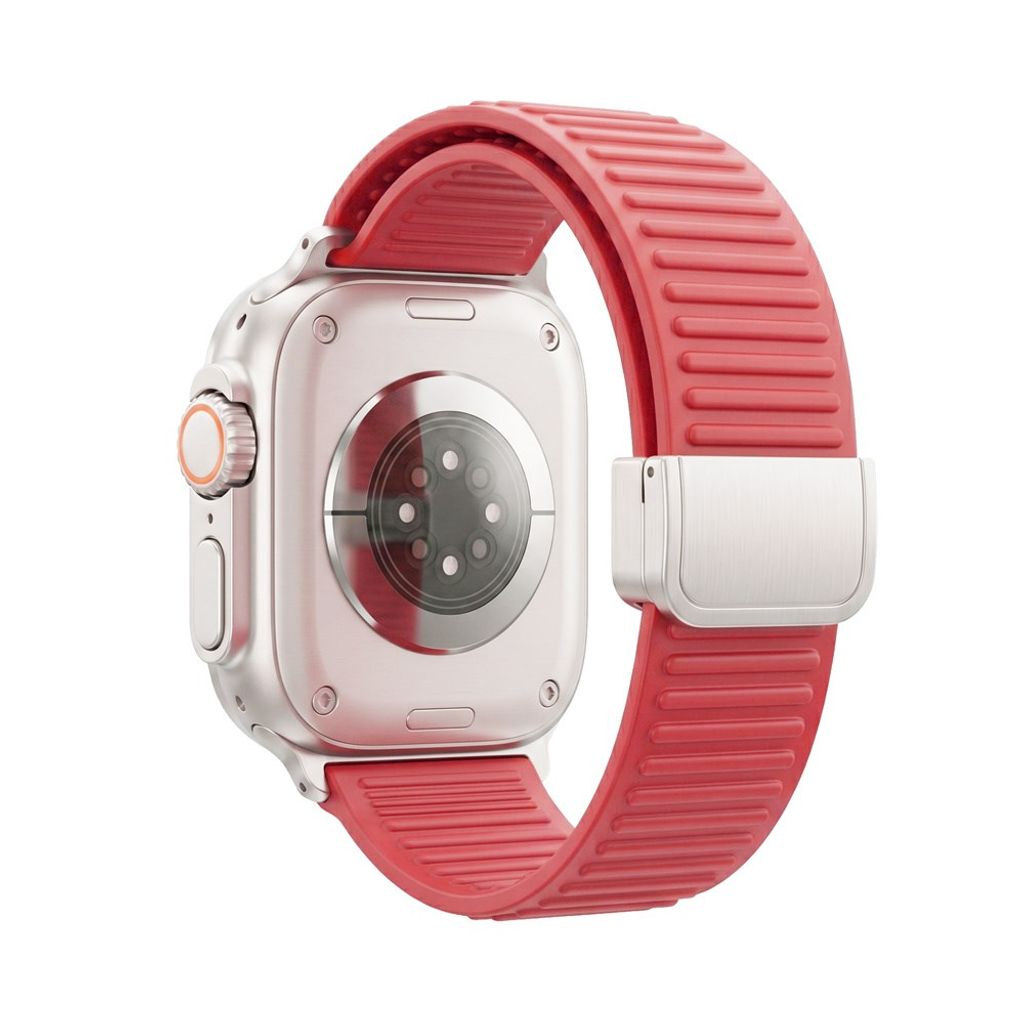 Apple Watch 49/46/44/42mm Klockarmband i Silikon Magnetisk Stängning - Röd