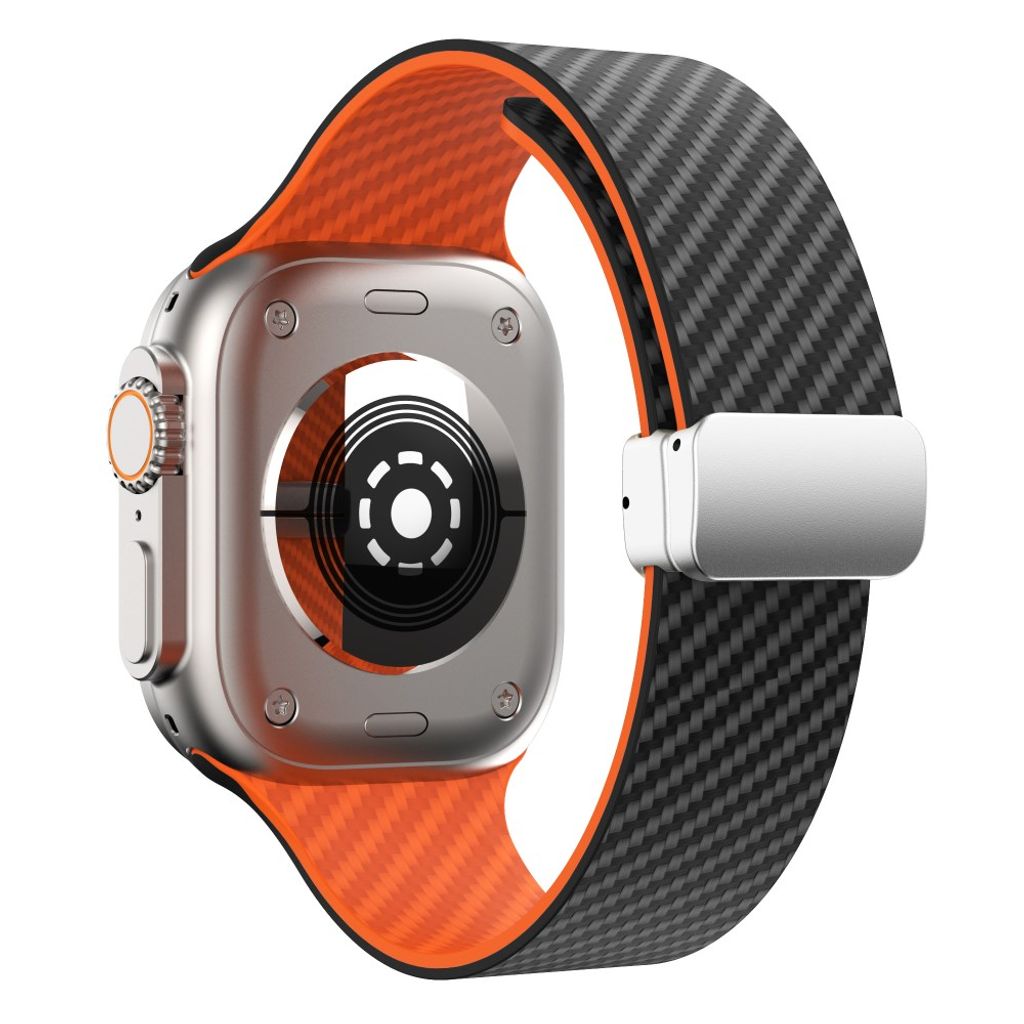 Apple Watch 49 / 46 / 44 / 42mm Klockarmband kolfibertextur - Svart/Orange