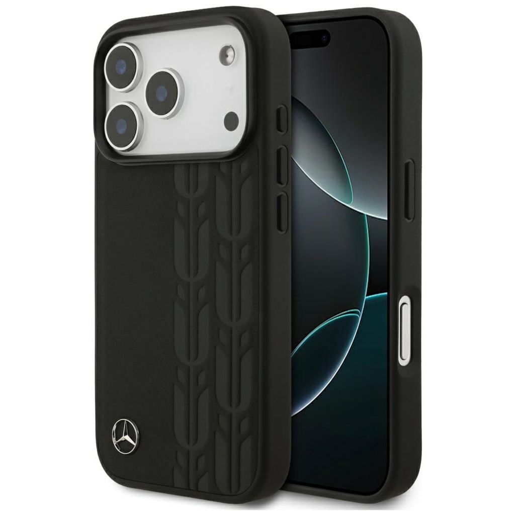 Mercedes Leather Laurel Leaves MagSafe -kuori till iPhone 17 Pro - Musta