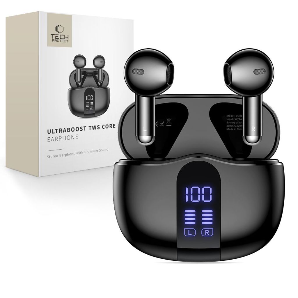 Tech-Protect UltraBoost TWS Core G2 trådløse in-ear hodetelefoner – svart