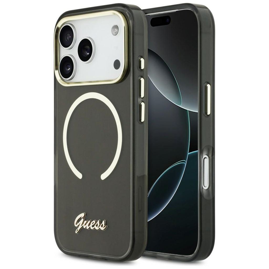Guess IML Script Metal MagSafe -kuori till iPhone 17 Pro - Musta