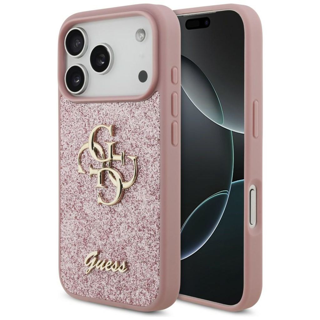 Guess Big 4G Glitter -kuori iPhone 17 Pro/18 Pro:lle - Vaaleanpunainen