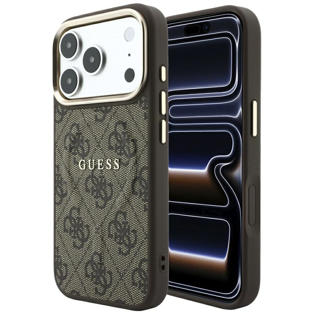 Guess Embossed 4G Classic MagSafe -kuori iPhone 17 Pro/18 Pro:lle - Ruskea