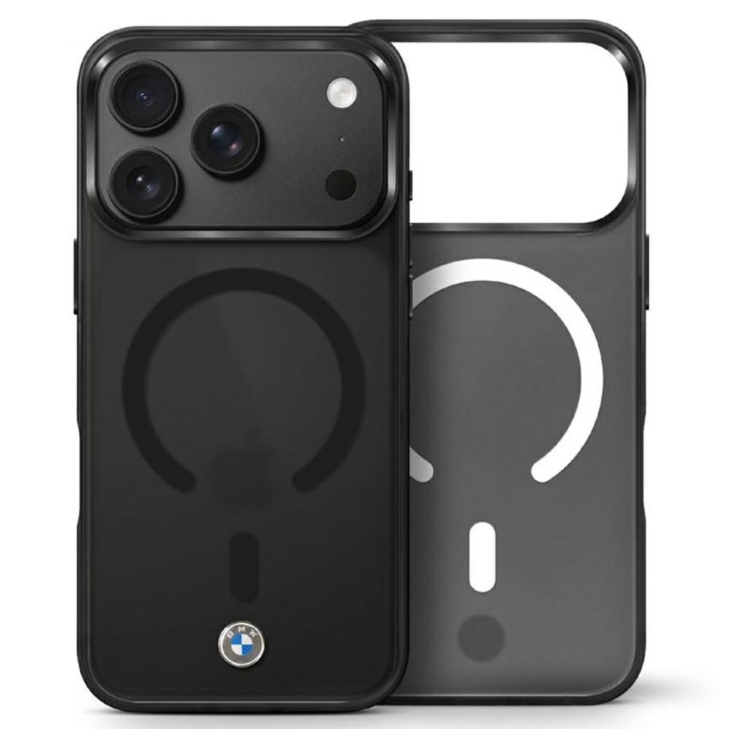 BMW Frosted & Metal Logo MagSafe -kuori iPhone 17 Pro/18 Pro:lle - Musta