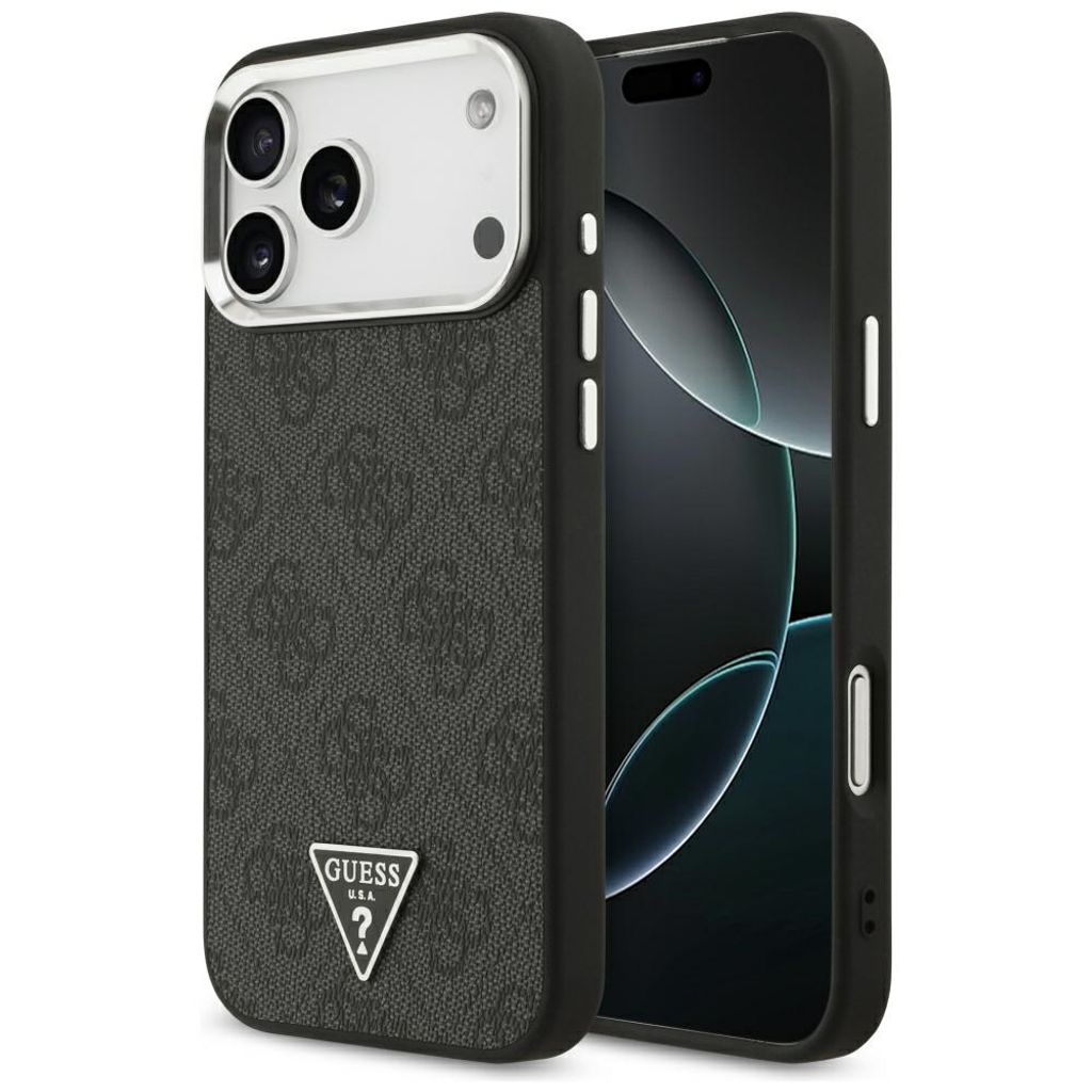 Guess 4G Triangle Logo MagSafe -kuori iPhone 17 Pro Max/18 Pro Max:lle - Musta/Hopea