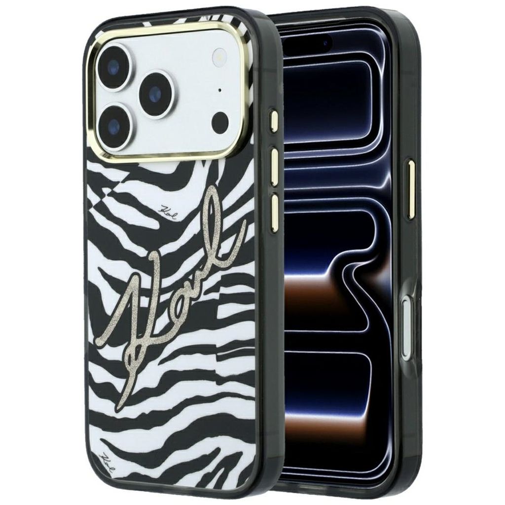 Karl Lagerfeld Signature Zebra Glitter MagSafe -kuori iPhone 17 Pro/18 Pro:lle - Kulta