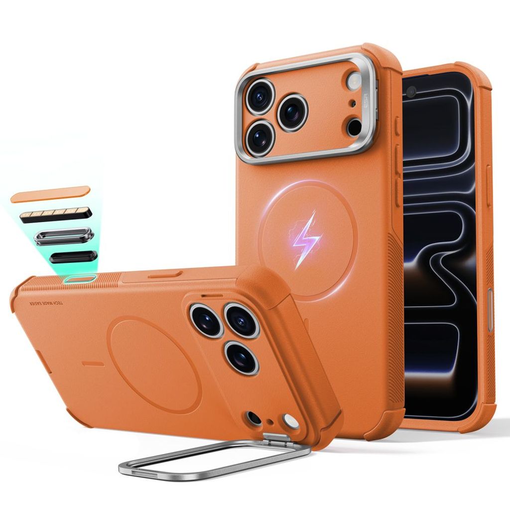 ESR Cyber Tough Kickstand MagSafe -kuori till iPhone 18 Pro/17 Pro - Oranssi