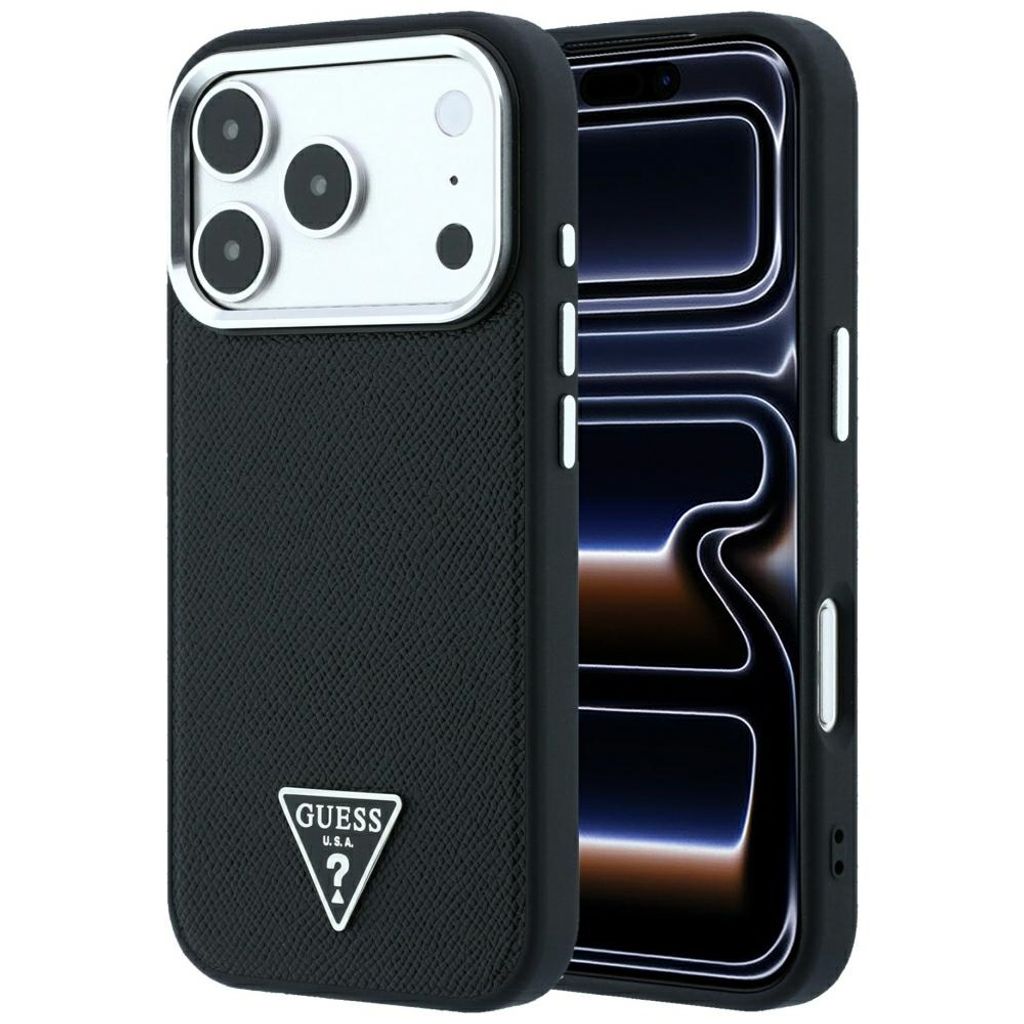 Guess Grained Triangle Logo MagSafe -kuori iPhone 17 Pro/18 Pro:lle - Musta