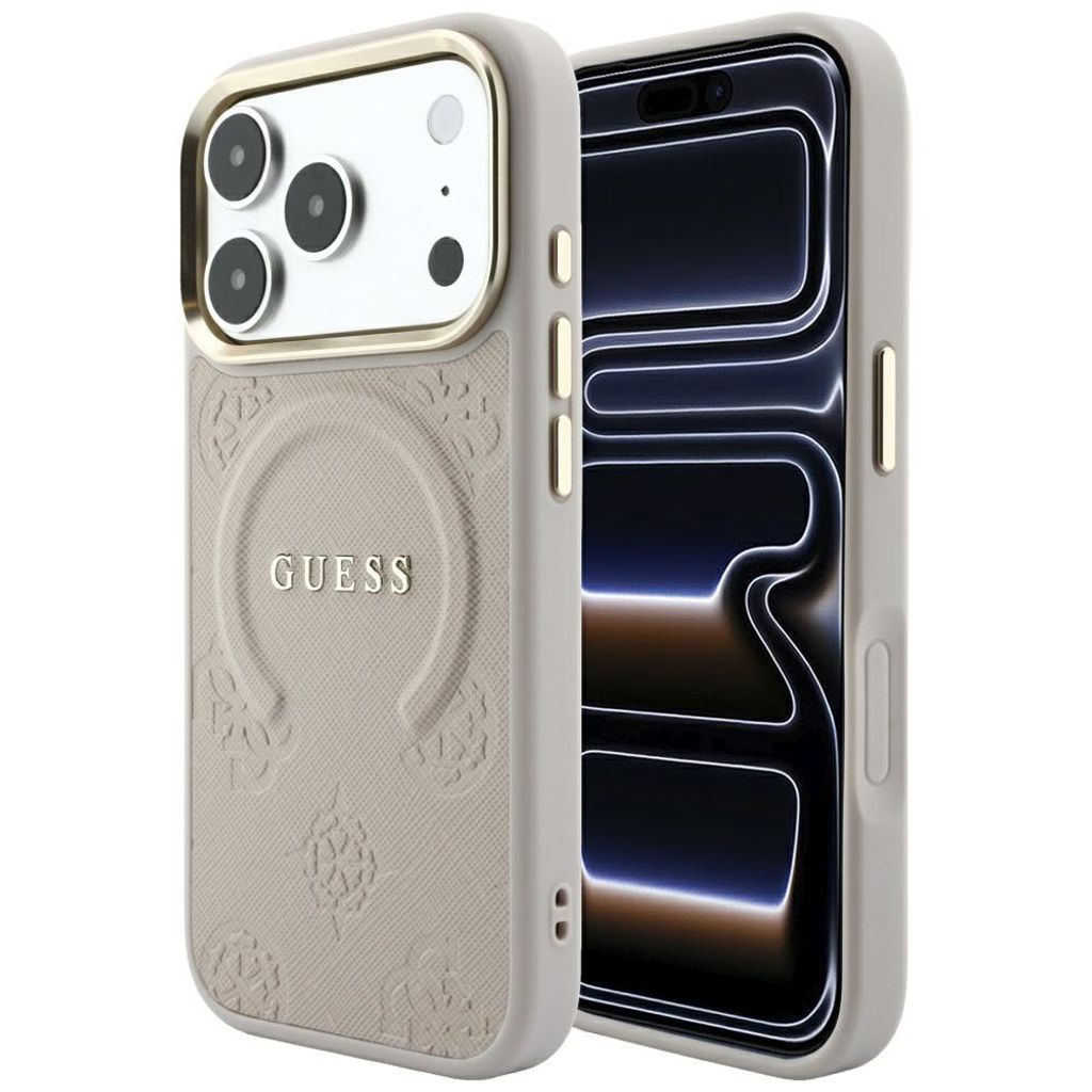 Guess Saffiano Peony MagSafe -kuori iPhone 17 Pro/18 Pro:lle - Vaaleanpunainen