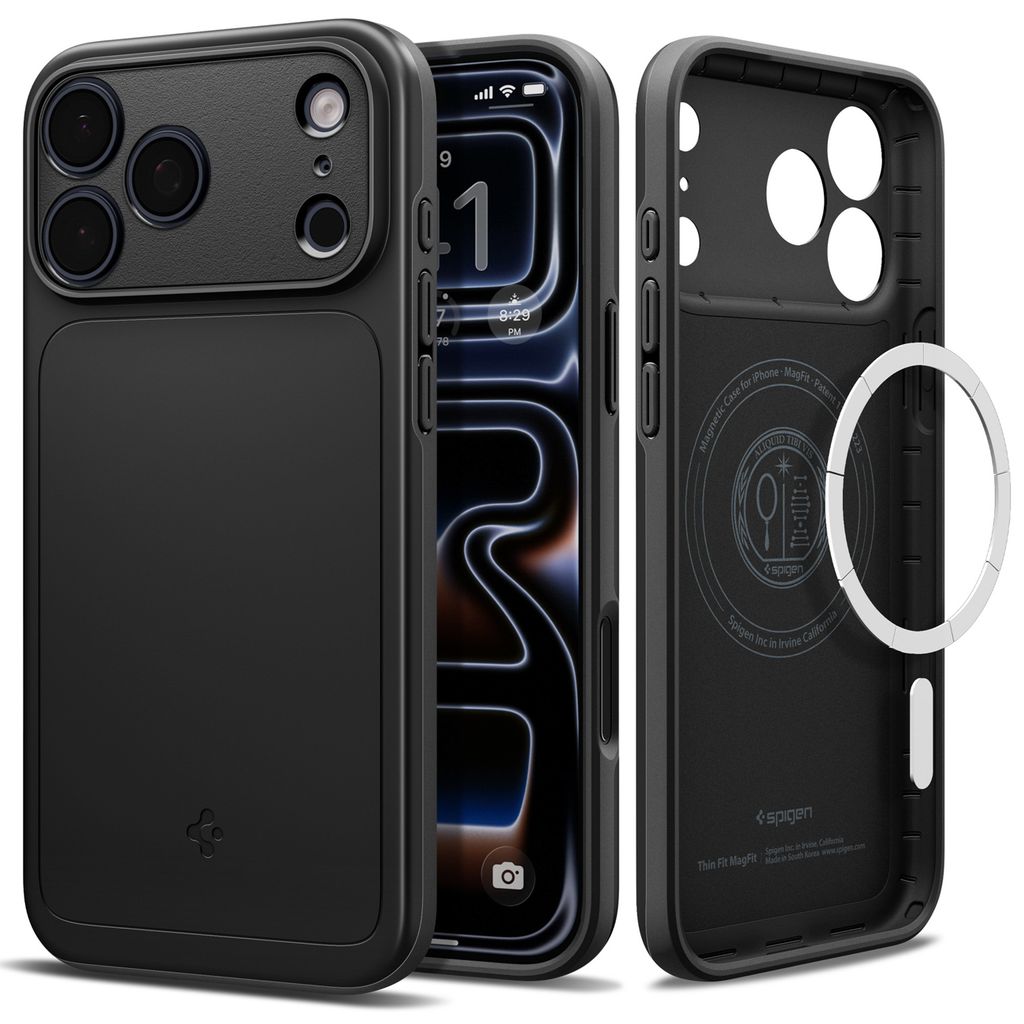 Spigen Thin Fit MagSafe -kuori till iPhone 18 Pro/17 Pro - Musta