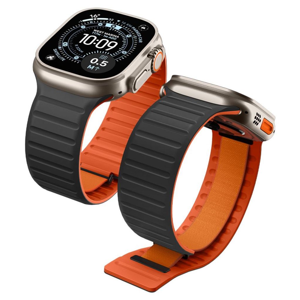 Spigen Athlex Air M Kockarmband till Apple Watch 44/45/46/49mm - Svart/Orange