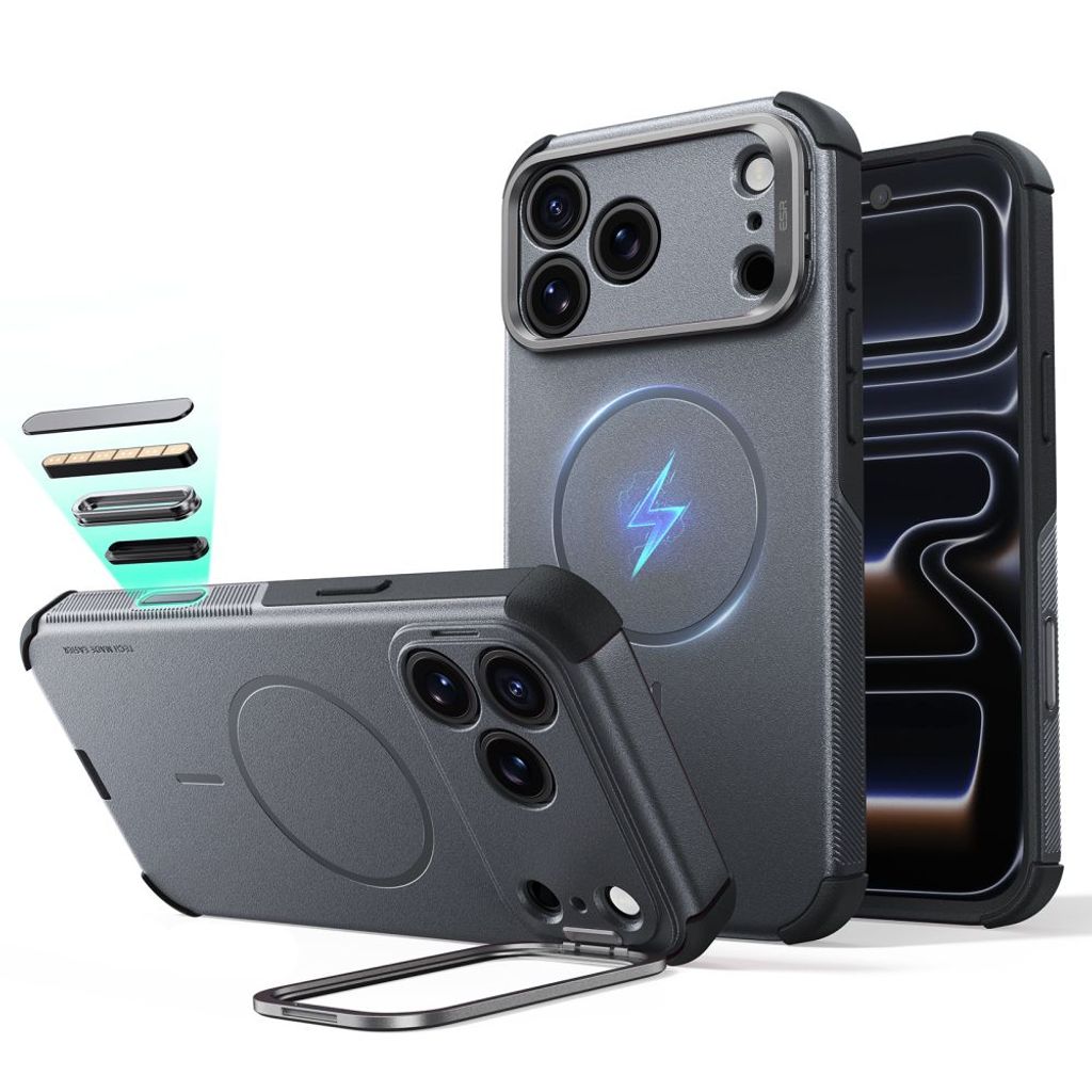 ESR Cyber Tough Kickstand MagSafe -kuori till iPhone 18 Pro Max/17 Pro Max - Harmaa