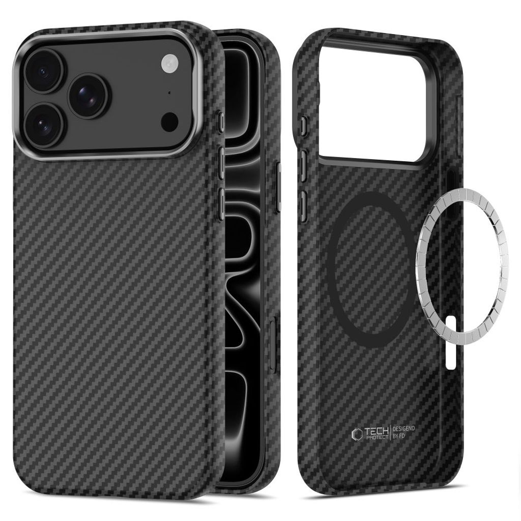 Tech-Protect Ion Carbon MagSafe -kuori till iPhone 18 Pro/17 Pro - Musta