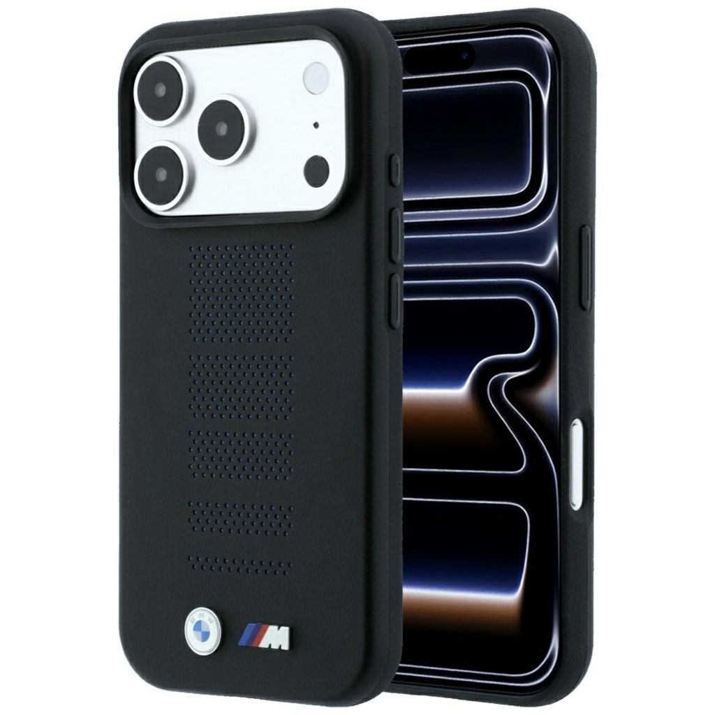 BMW M Blue Perfo Metal Logo MagSafe -kuori till iPhone 18 Pro Max/17 Pro Max - Musta