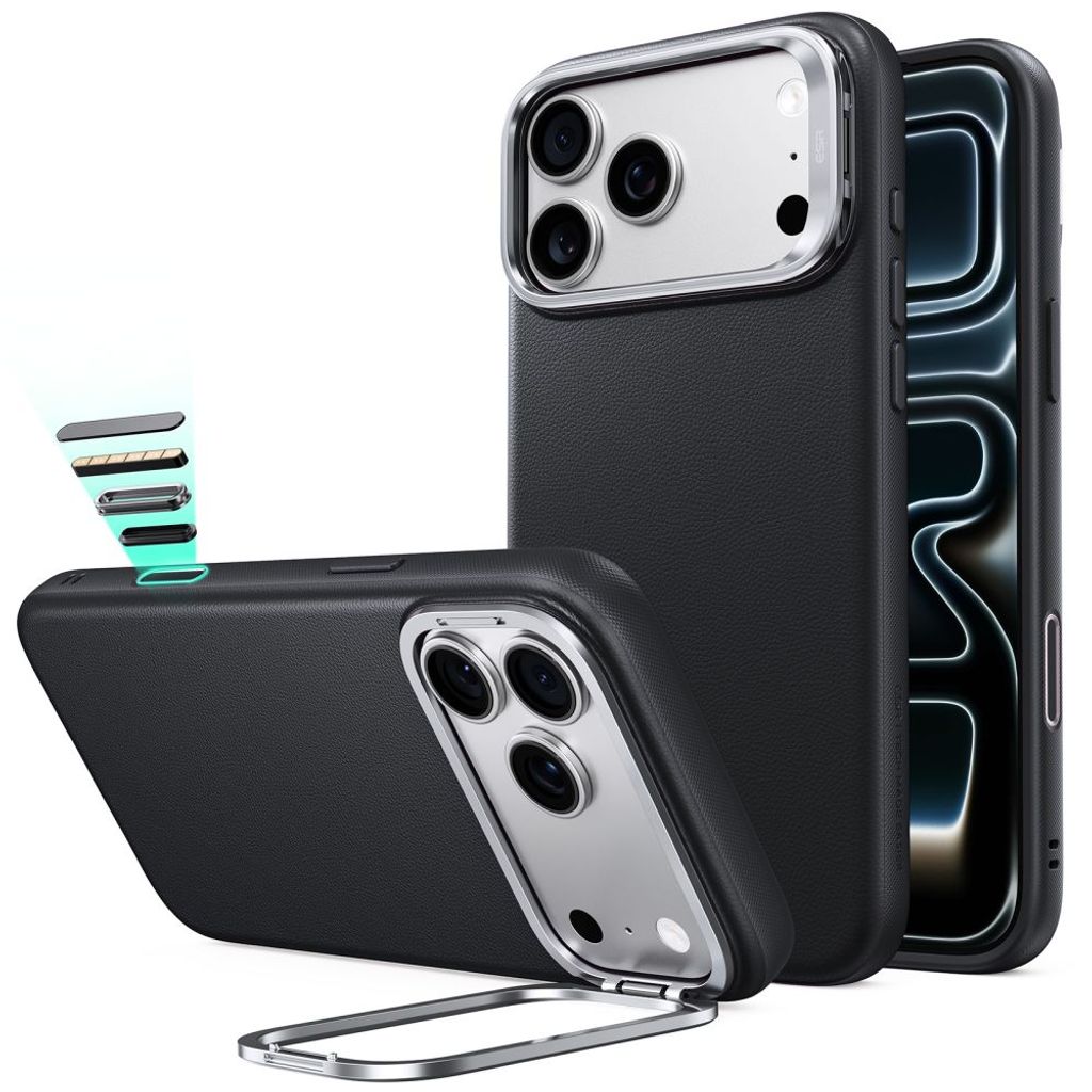 ESR Leather Kickstand MagSafe -kuori till iPhone 18 Pro/17 Pro - Musta