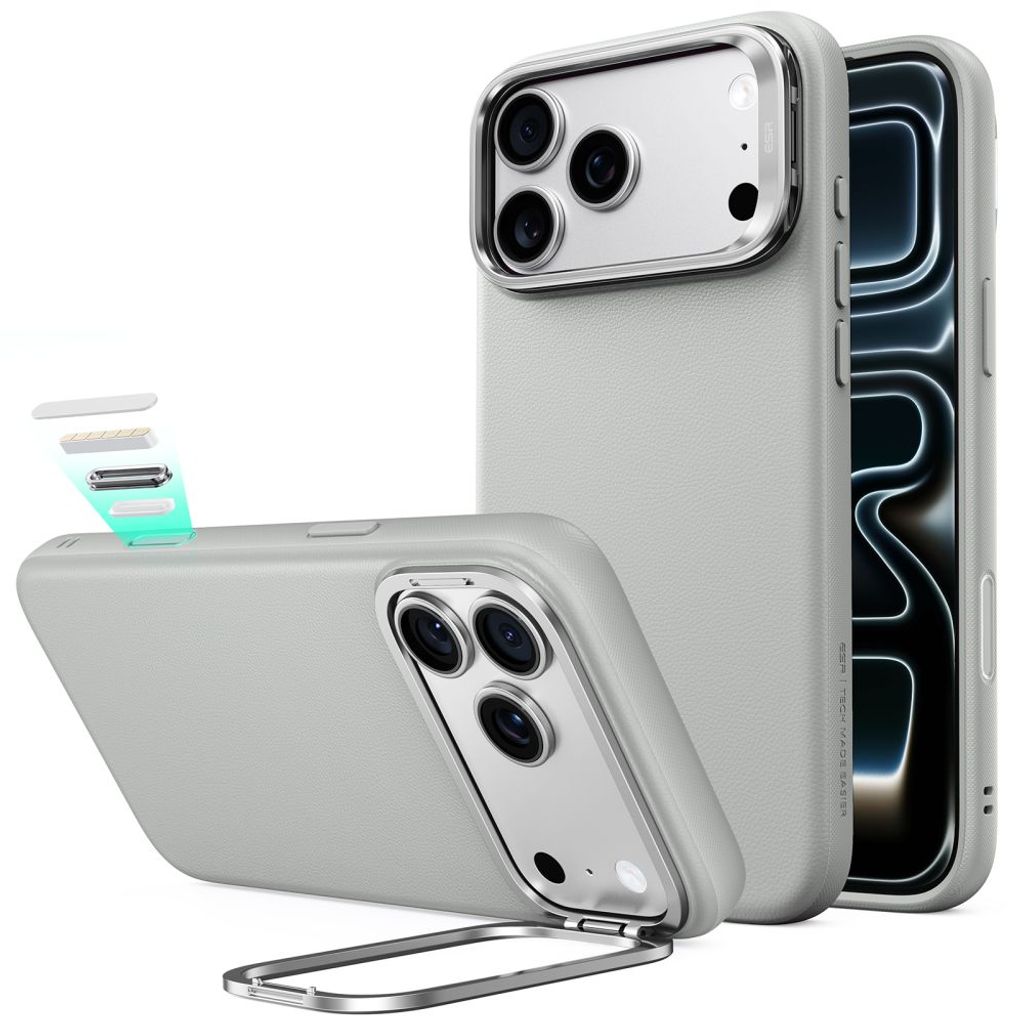 ESR Atelier Kickstand MagSafe -kuori till iPhone 18 Pro/17 Pro - Harmaa