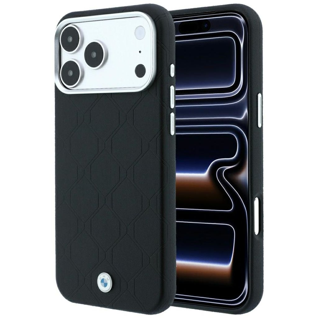 BMW Deboss Quilted Metal Logo MagSafe -kuori till iPhone 18 Pro Max/17 Pro Max - Musta