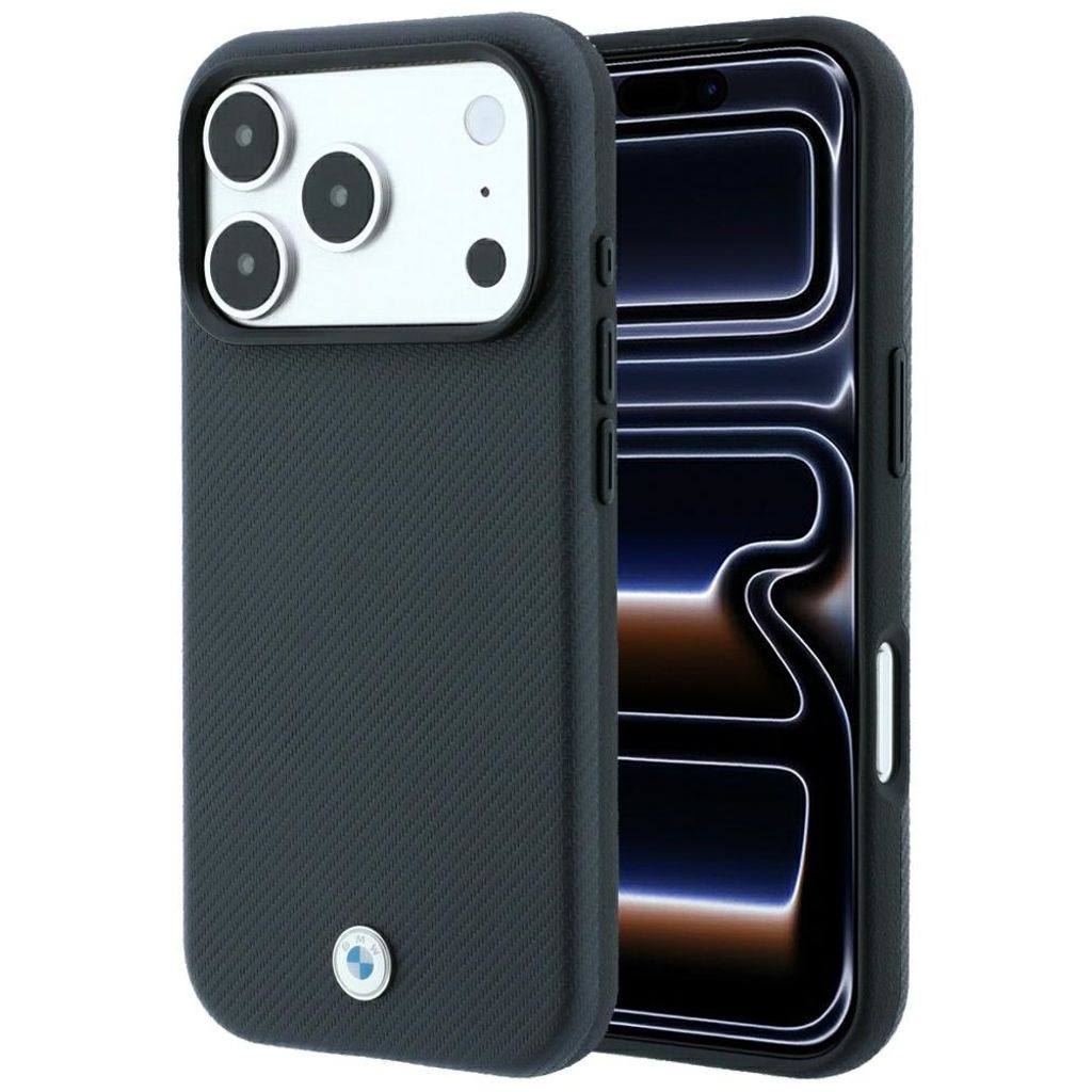 BMW Sign Kevlar Metal Logo MagSafe -kuori till iPhone 18 Pro Max/17 Pro Max - Harmaa