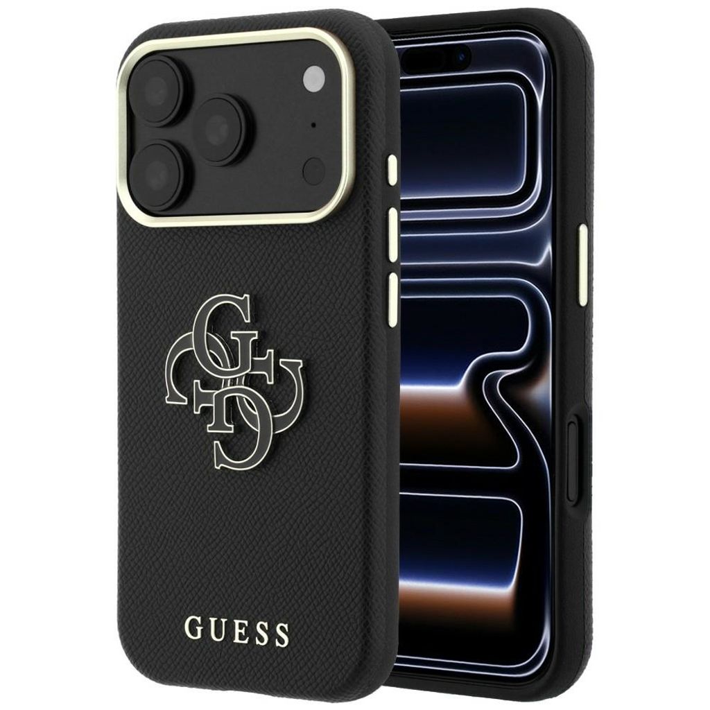 Guess Grained & Big Resin Logo -kuori till iPhone 18 Pro/17 Pro - Musta