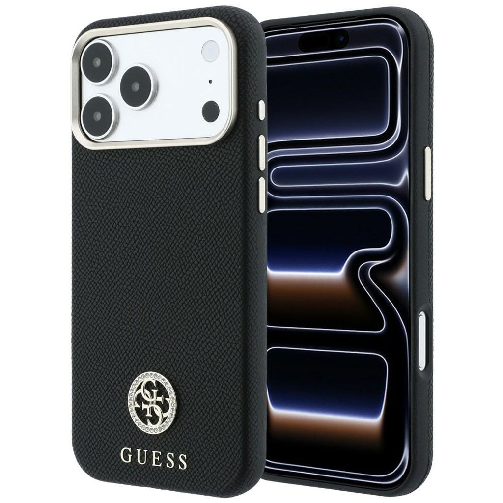 Guess Grained Round Strass Logo MagSafe -kuori till iPhone 18 Pro/17 Pro - Musta