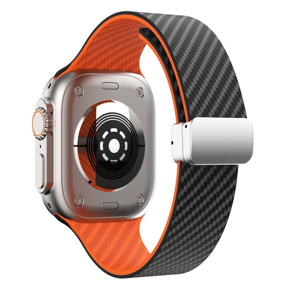 Apple Watch 42 / 41/ 40 / 38mm Klockarmband kolfibertextur - Svart/Orange