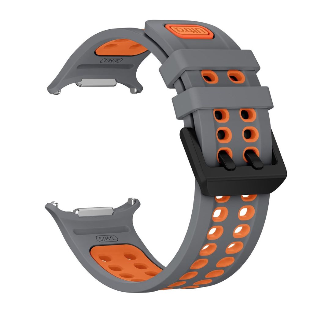 Samsung Galaxy Watch Ultra/Ultra2 Tofarget silikon klokkerem med dobbel spenne - Grå/oransje