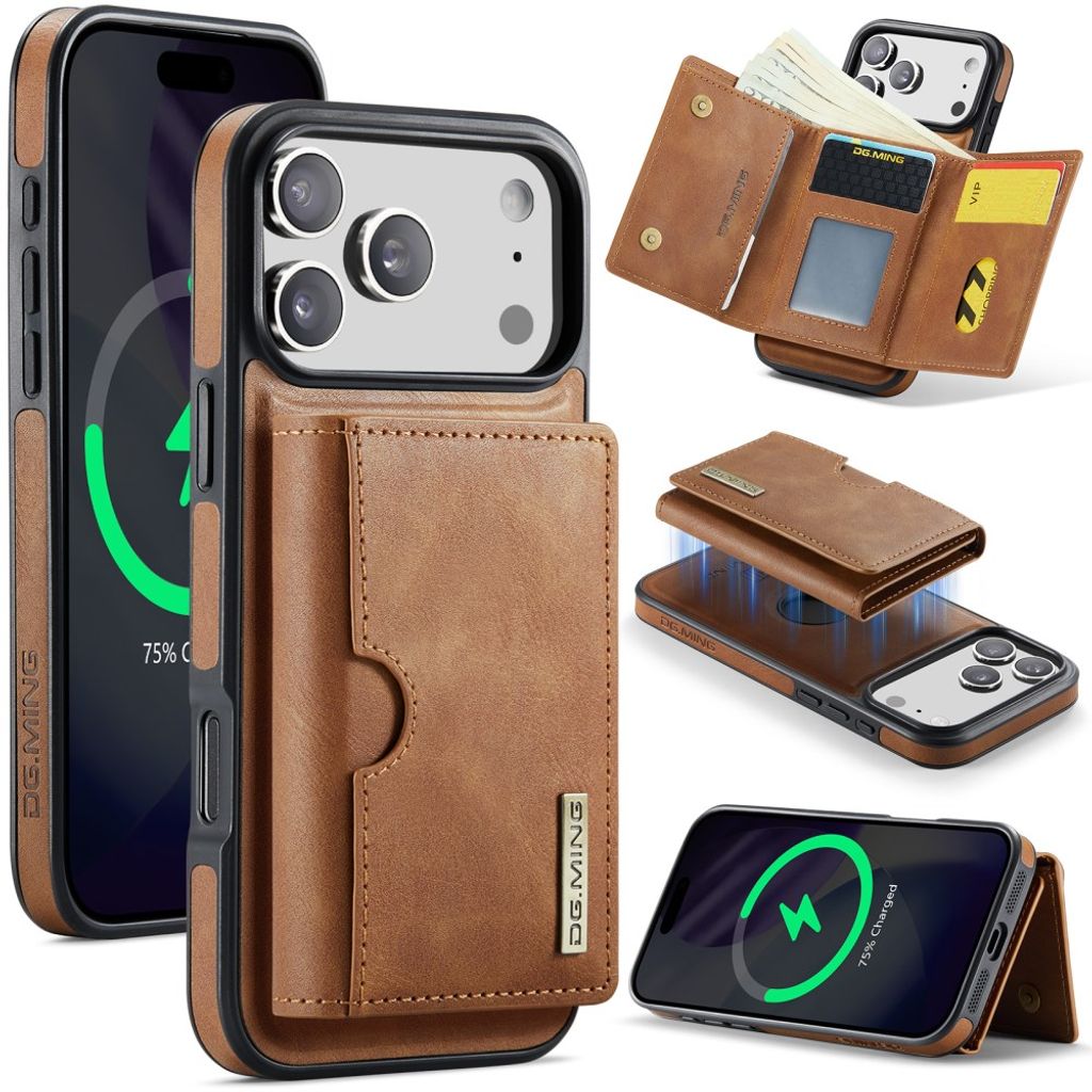 DG.MING iPhone 18 Pro Max/17 Pro Max Deksel med Magnetisk Lommebok - Lysbrun
