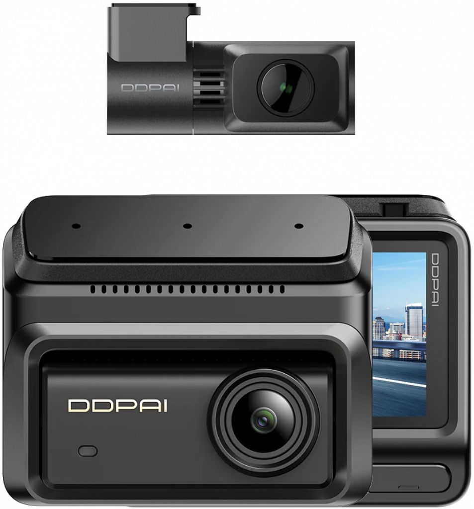 DDPAI Bilkamera Z90 Dobbelt front- og bagkamera, 4K, Wi-Fi, GPS, 3-tommer LCD – Sort