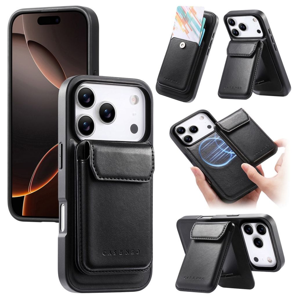 CASENO iPhone 18 Pro/17 Pro Deksel MagSafe Avtakbar Kortholder - Svart