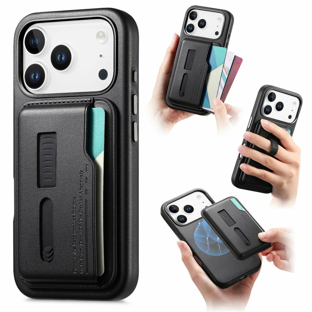 iPhone 18 Pro & iPhone 17 Pro MagSafe-yhteensopiva Lompakkokuori Irrotettava Kortin Haltija – Musta