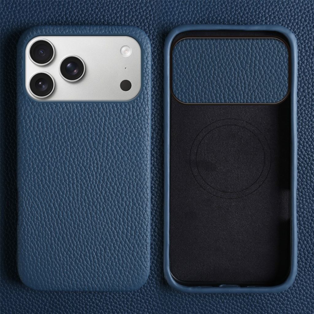 iPhone 18 Pro Max/17 Pro Max Deksel MagSafe Ekte Skinn – Blå