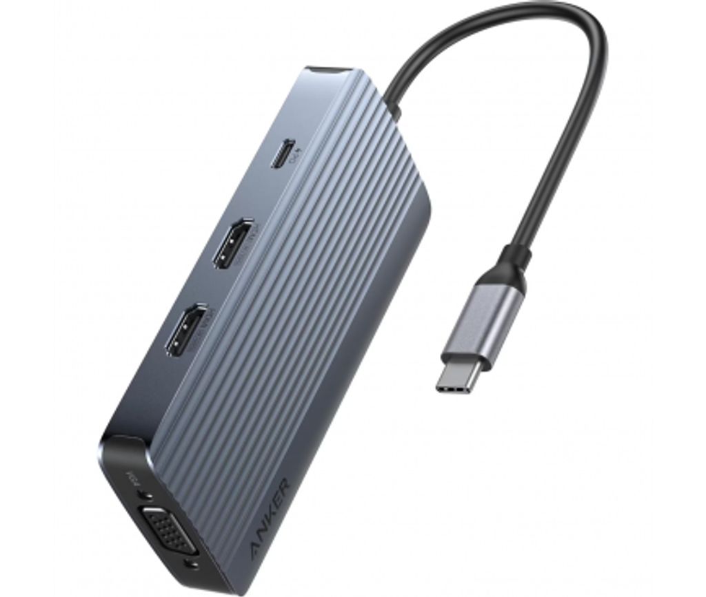 Anker USB-C-keskitin 8-in-1 3x USB-A 3.0 / 2x USB-C / 2x HDMI / 1x VGA - Harmaa