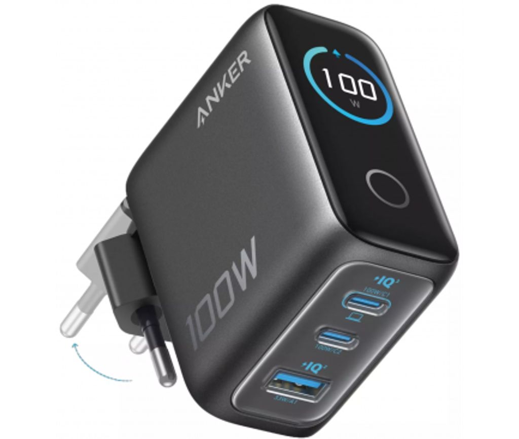 Anker Smart Display väggladdare 100W, 1x USB-A/2x USB-C med USB-C kabel – Grå