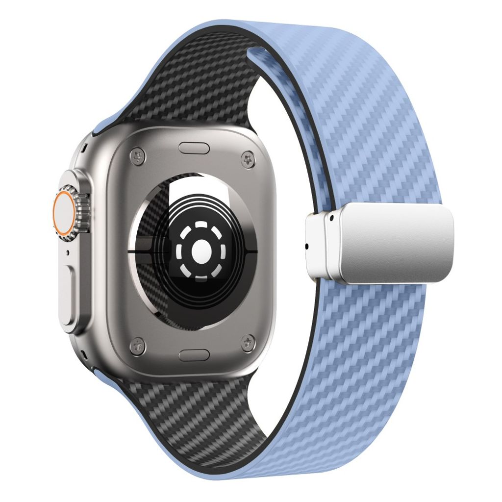 Apple Watch 49 / 46 / 44 / 42mm Klockarmband kolfibertextur - Ljusblå/Svart