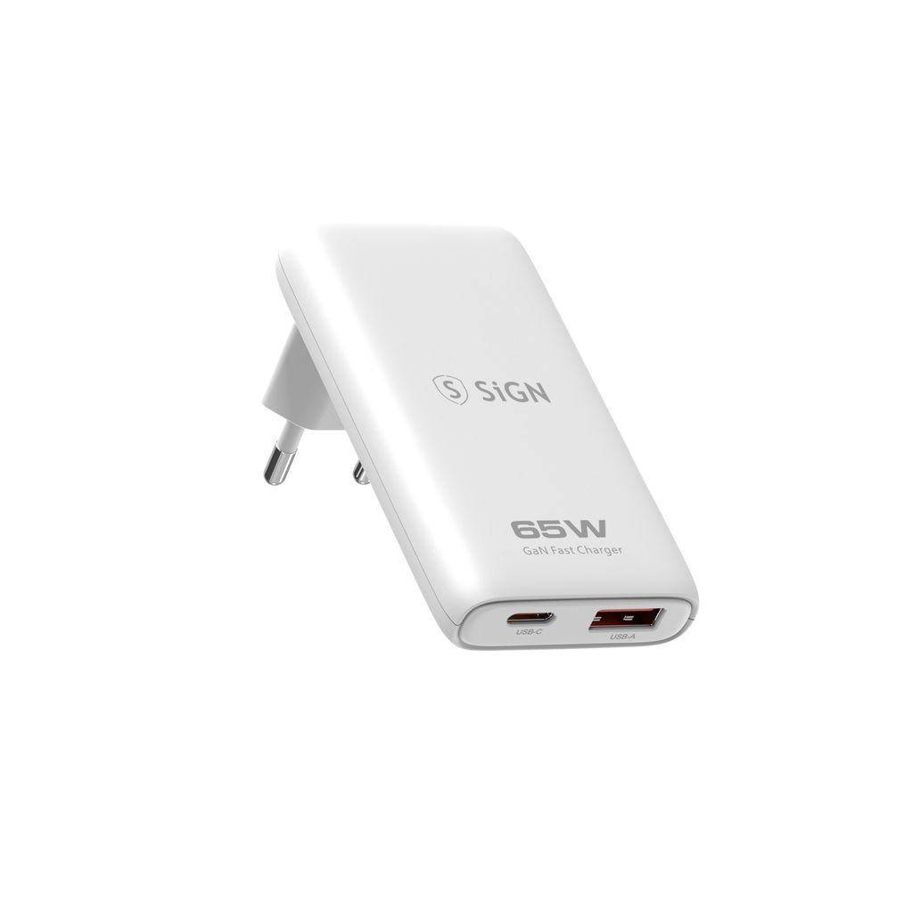 SiGN GaN Ultra Slim Lader 65W - Hvit