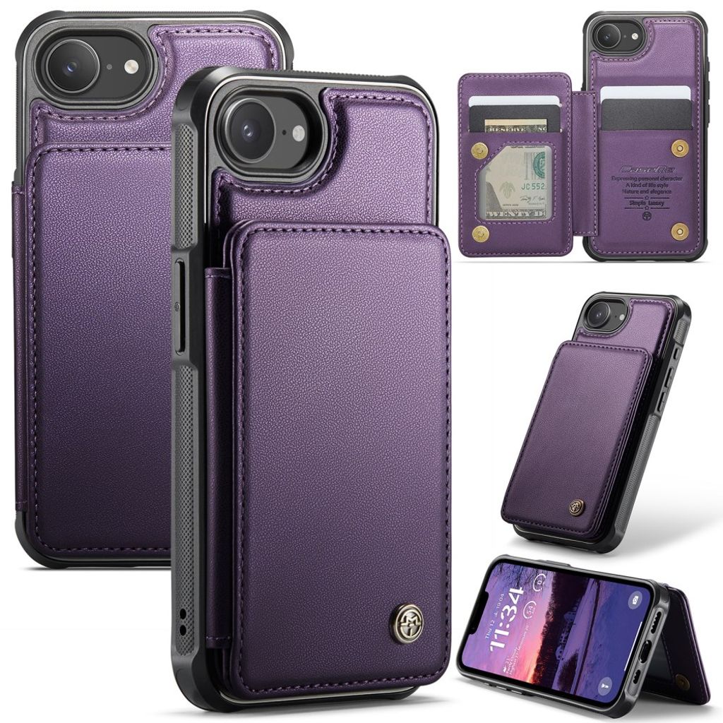 CASEME C22 Wallet Case with RFID Blocking for iPhone 16e – Purple