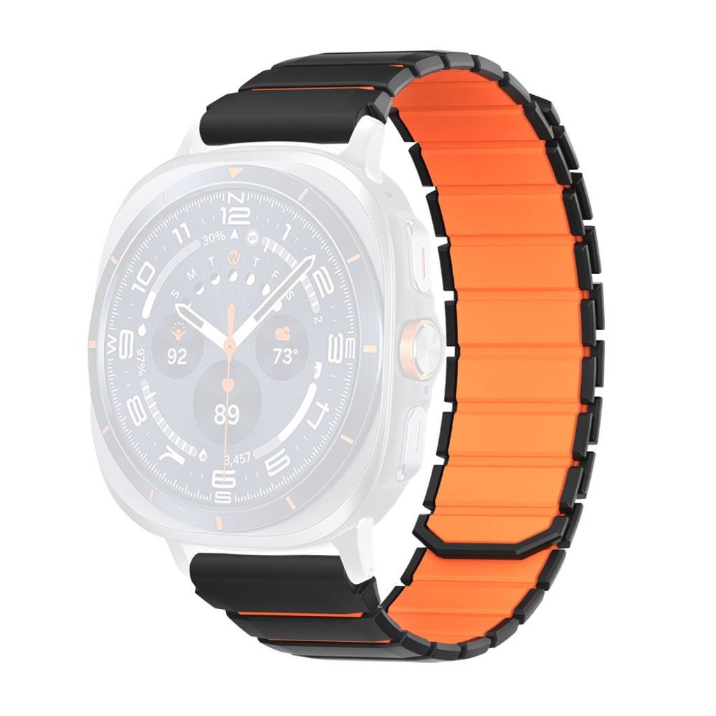 Samsung Galaxy Watch9/9 Classic/8/8 Classic Tofarget magnetisk silikon klokkerem - Svart/Oransje