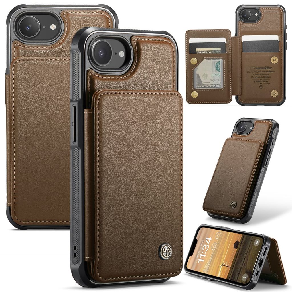 CASEME C22 Wallet Case with RFID Blocking for iPhone 16e – Brown