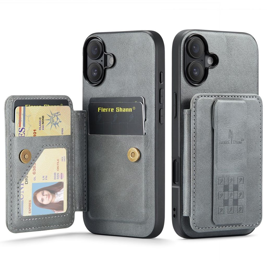 FIERRE SHANN iPhone 16 Case with Card slots - Grey