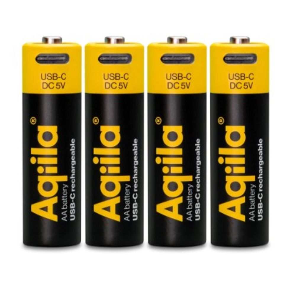 Aqiila Li-ion 2000mah genopladeligt AA-batteri med USB-C - 4-pak