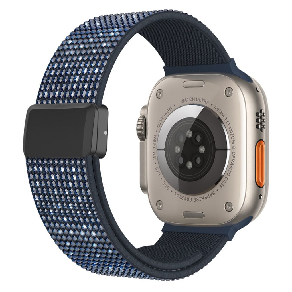 Apple Watch 42/41/40/38mm Klockarmband i Nylon med Strass - Mörkblå