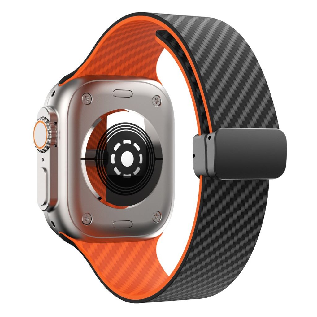Apple Watch 49 / 46 / 44 / 42mm Klockarmband kolfibertextur - Svart/Orange