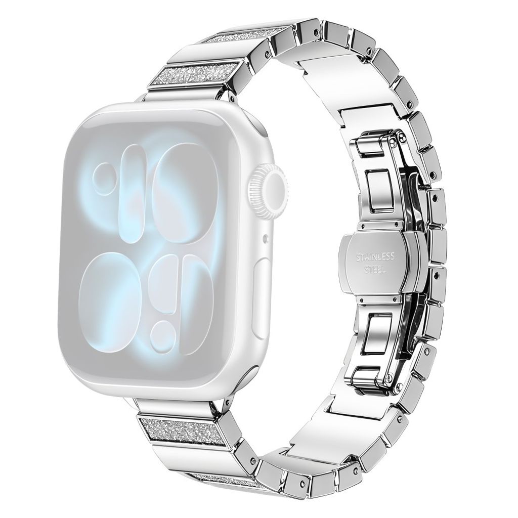 Apple Watch 42/41/40/38mm Klockarmband i rostfritt stål med glitter - Silver