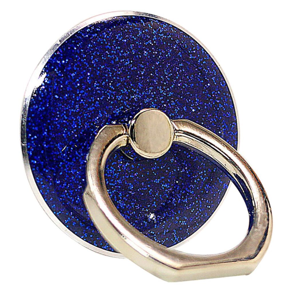 Glitter cell phone kickstand round finger ring buckle adhesive phone holder – dark blue