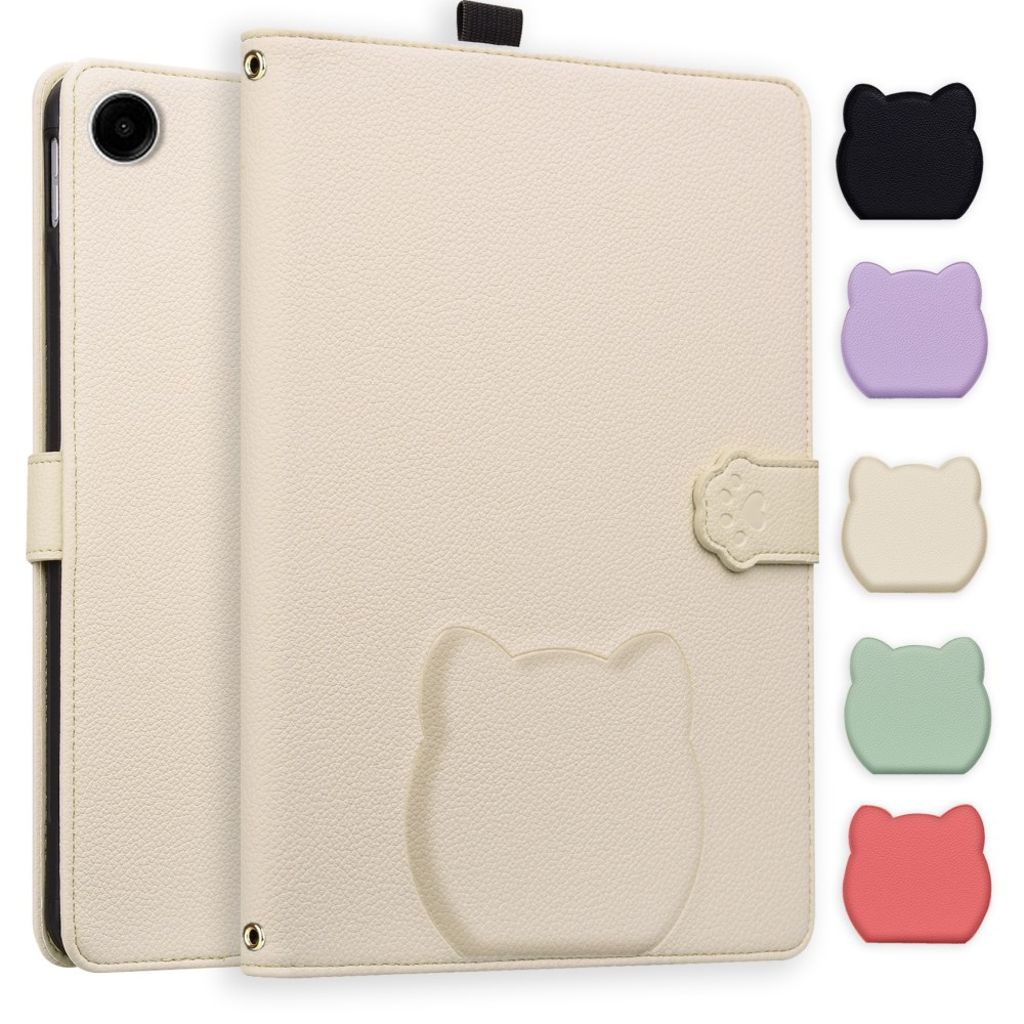 Samsung Galaxy Tab A11 Plus / Tab A9 Plus Wallet Cover Cat Pattern – Beige