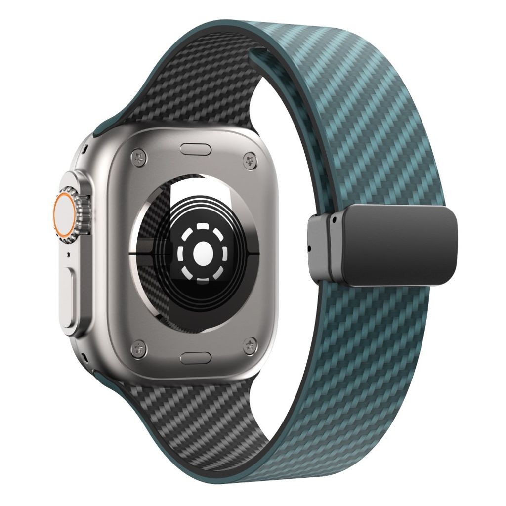 Apple Watch 49 / 46 / 44 / 42mm Klockarmband kolfibertextur - Turkos/Svart
