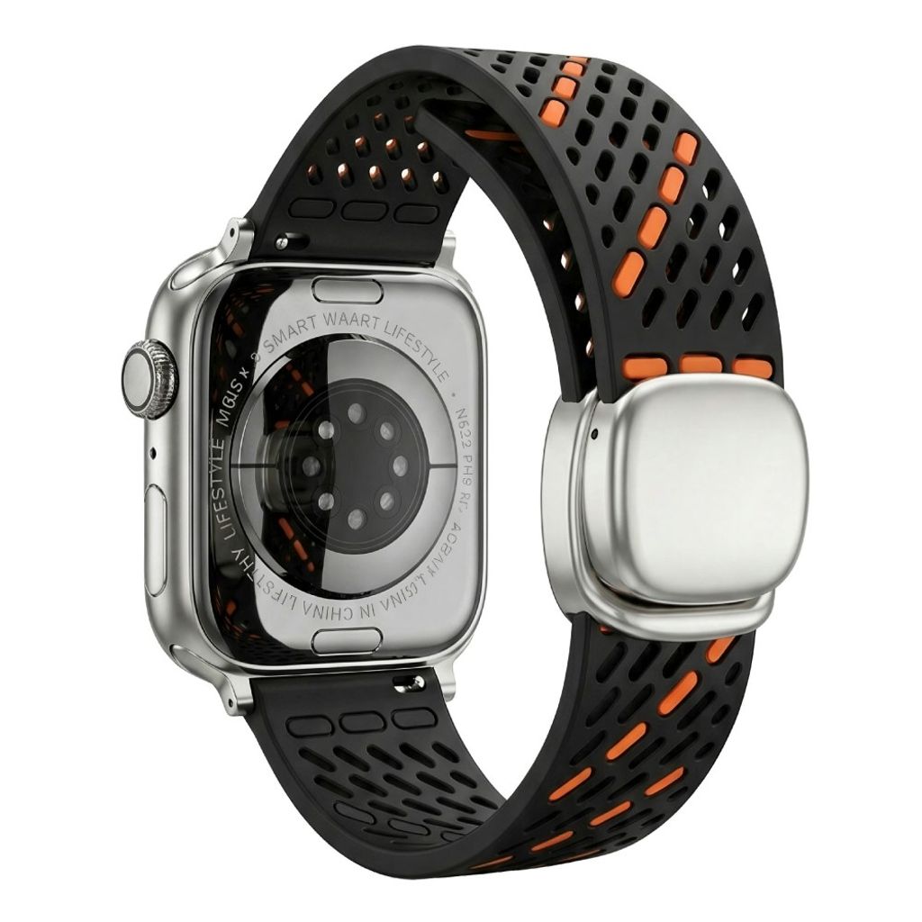 Apple Watch 49 / 46 / 44 / 42mm Klockarmband i Silikon - Svart/Orange